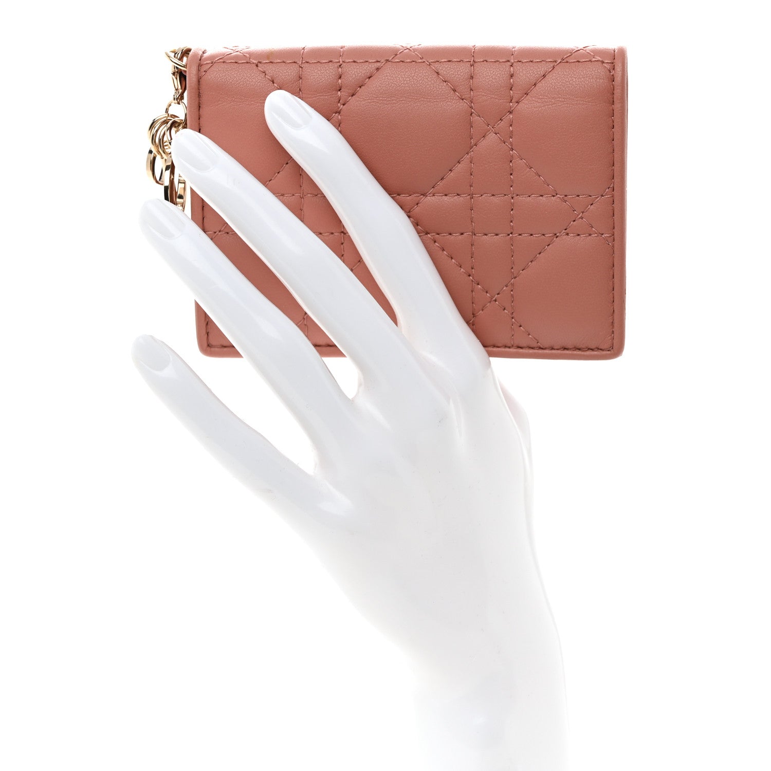 Christian Dior Lambskin Cannage Small Lady Dior Flap Card Holder Deep Nude 2 of 7