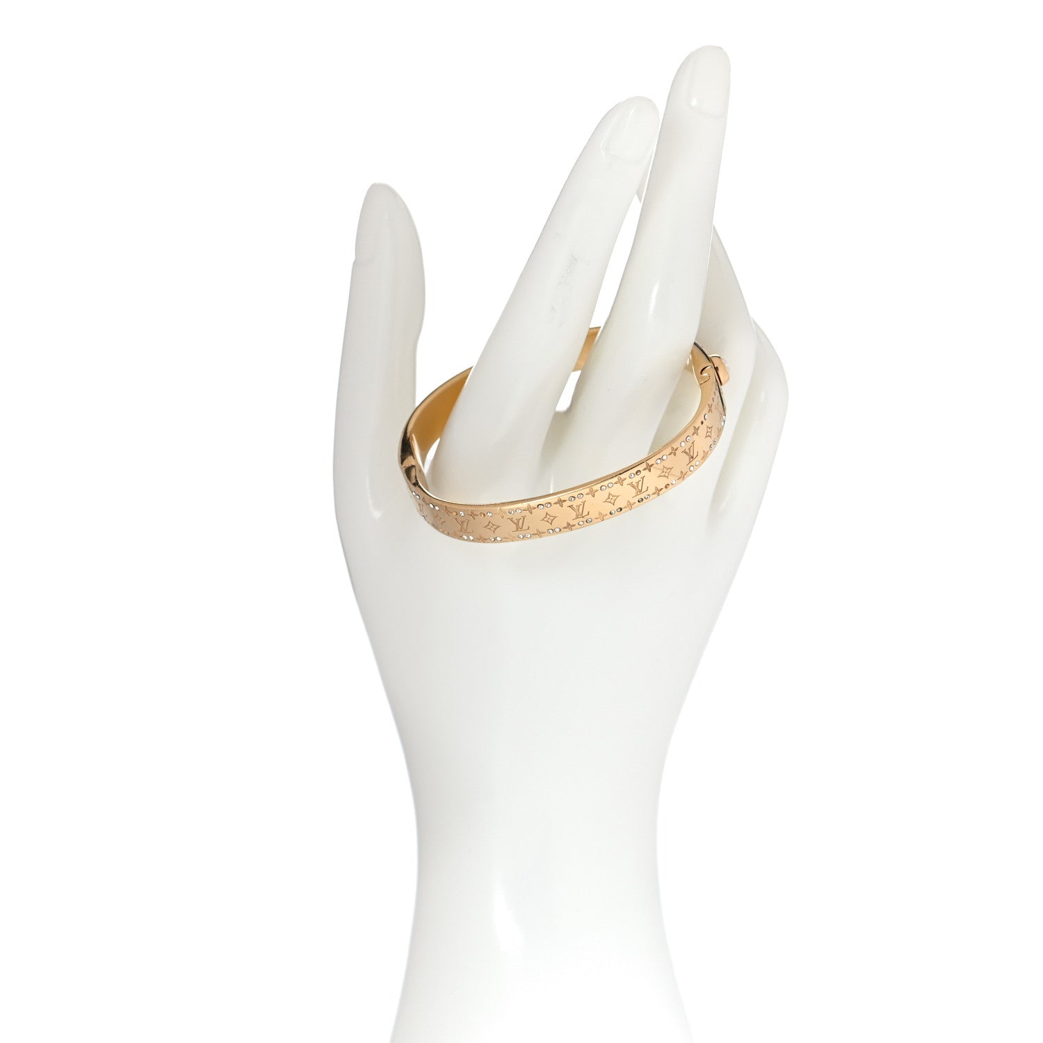 Louis Vuitton Brass Crystal Monogram Nanogram Strass Cuff S Gold 2 of 6