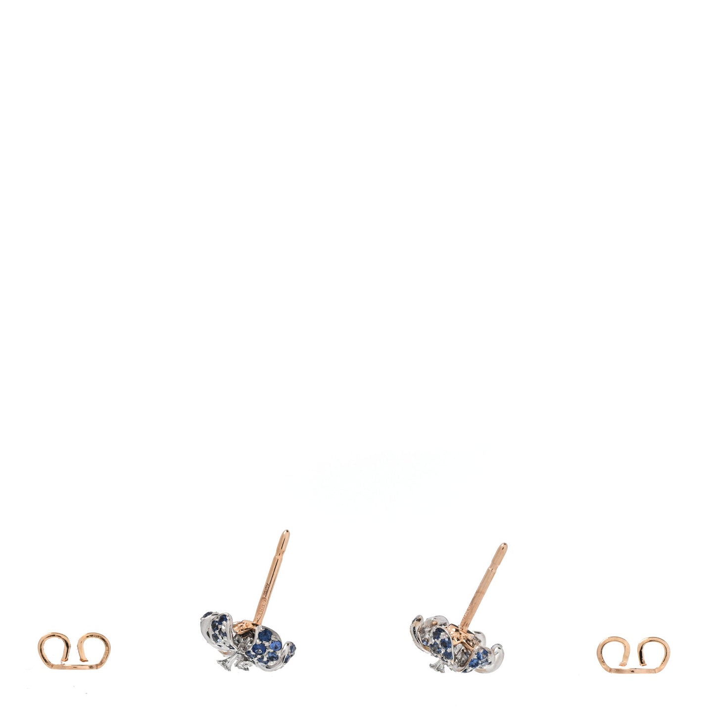 18K Rose White Gold Diamond Blue Sapphire Flora Orchid Stud Earrings