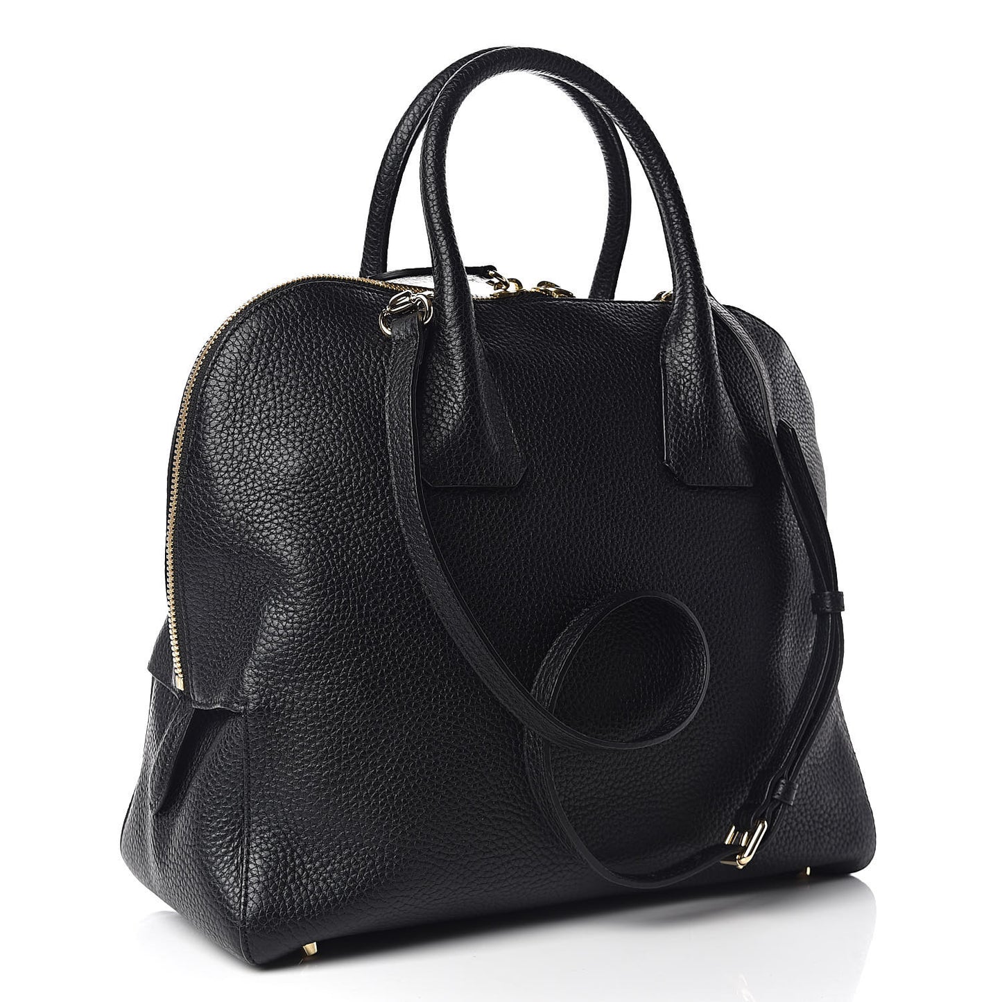 London Grainy Calfskin Medium Greenwood Bowling Bag Black