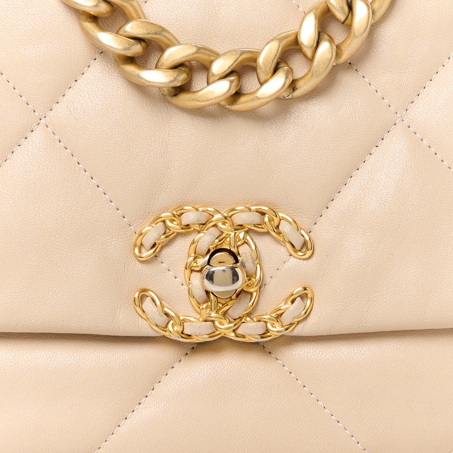 Goatskin Quilted Medium Chanel 19 Flap Beige
