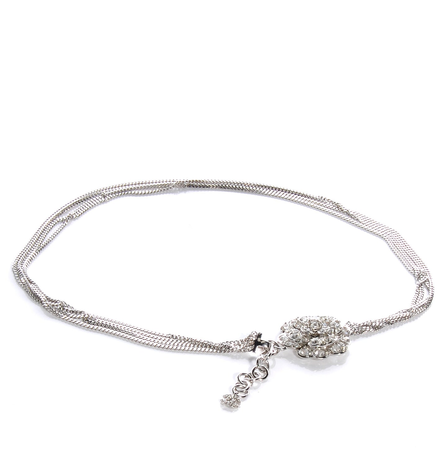Chain CC Crystal Camellia Belt Silver