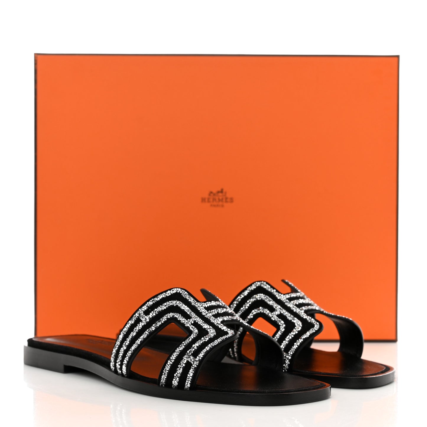 Suede Goatskin Crystal Oran Sandals 36 Black Argent