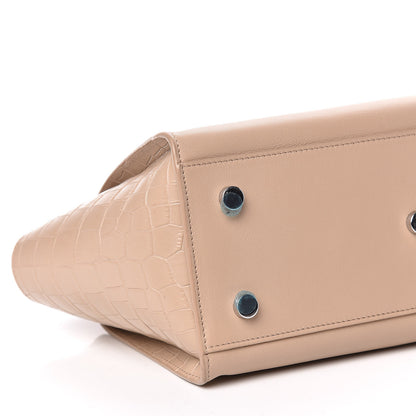 Saint Laurent Smooth Calfskin Crocodile Embossed Baby Monogram Downtown Cabas Dark Beige 5 of 11