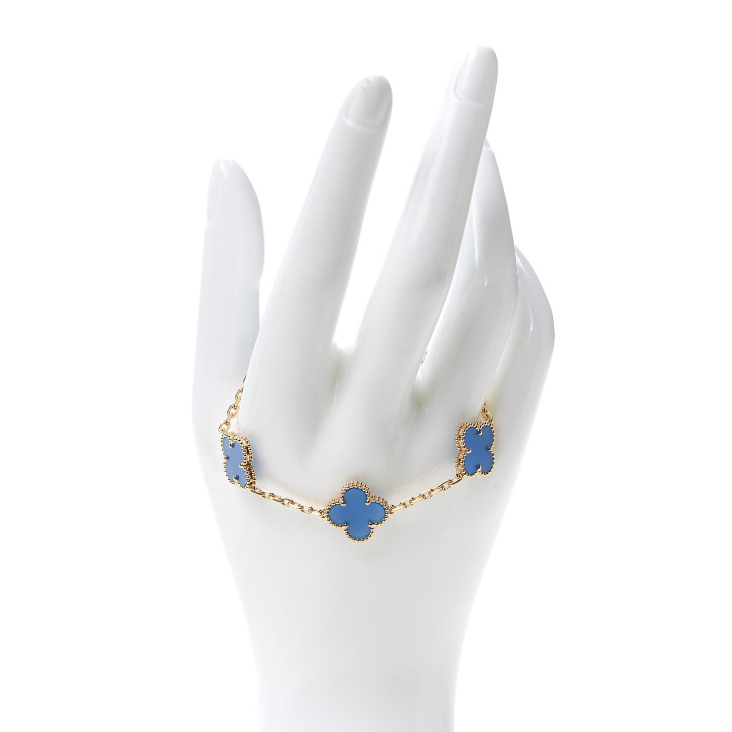 18K Yellow Gold Blue Agate 5 Motifs Vintage Alhambra Bracelet