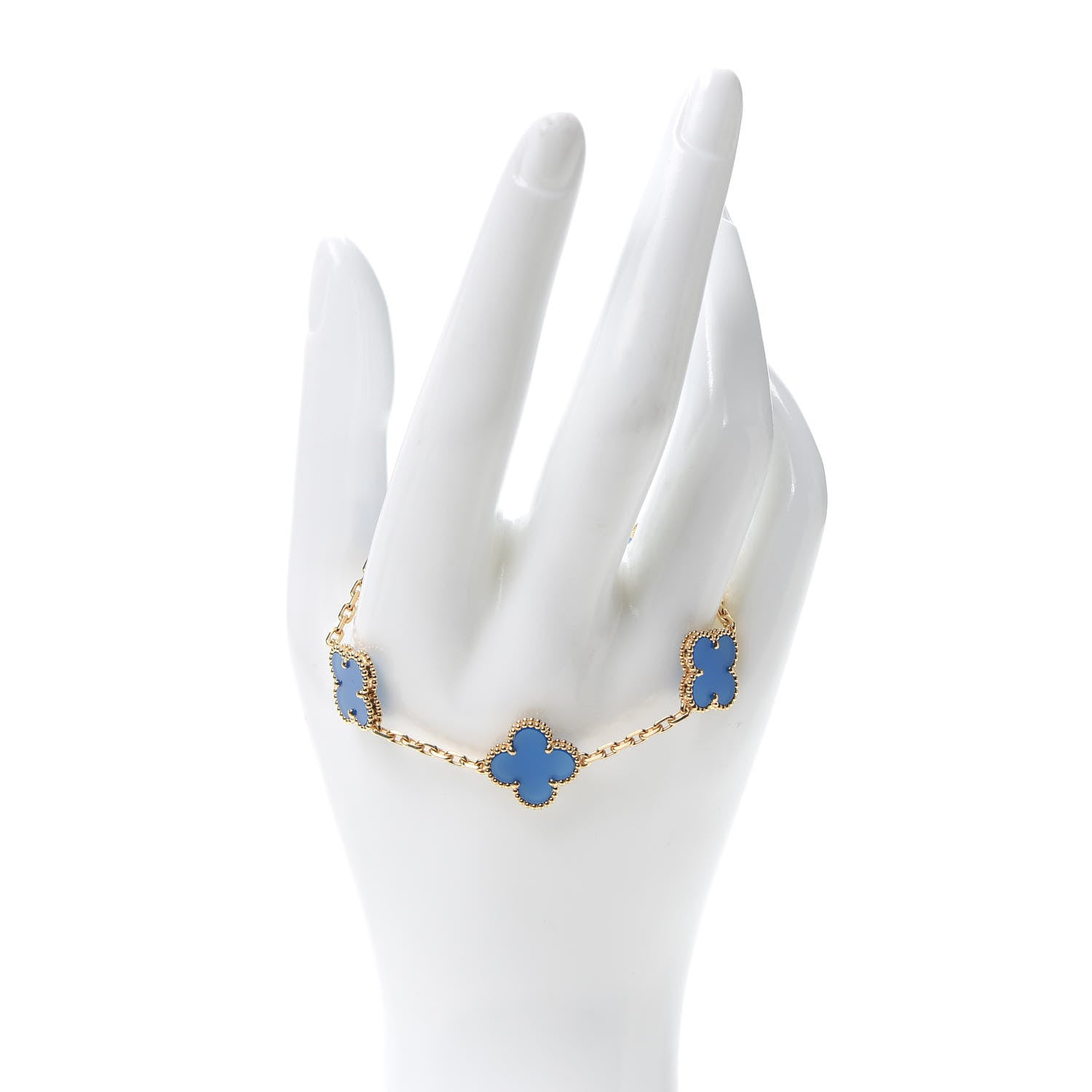 Van Cleef & Arpels 18K Yellow Gold Blue Agate 5 Motifs Vintage Alhambra Bracelet 2 of 7