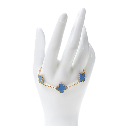 Van Cleef & Arpels 18K Yellow Gold Blue Agate 5 Motifs Vintage Alhambra Bracelet 2 of 7