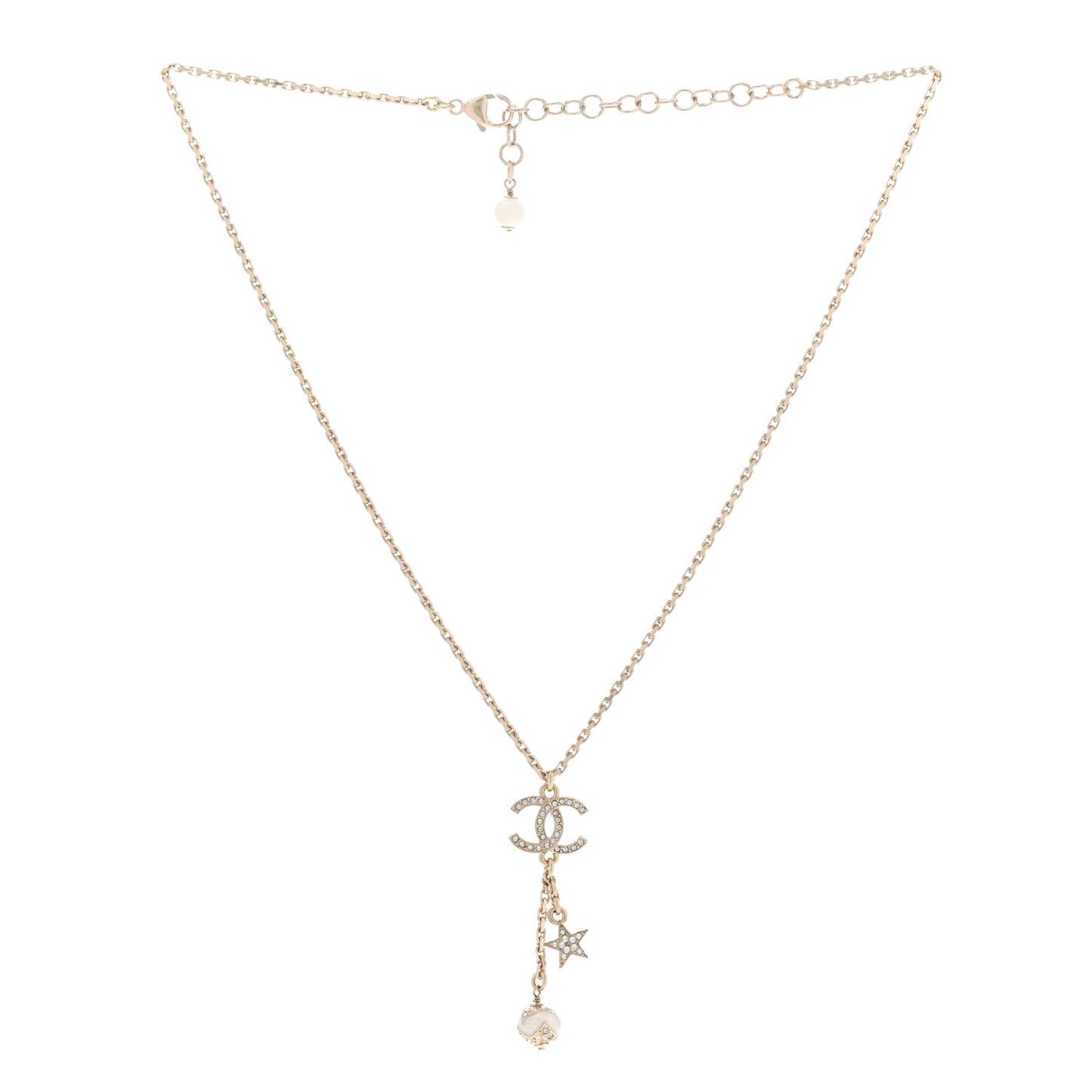 Crystal Star CC Drop Pendant Necklace White Gold