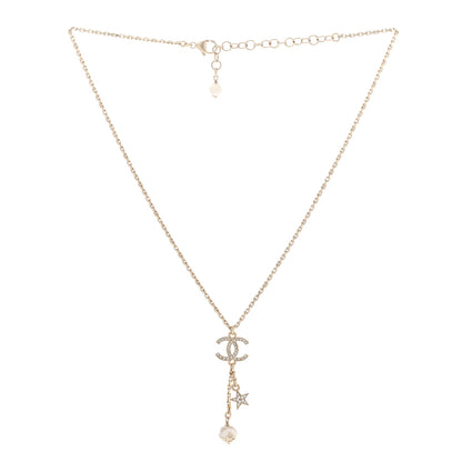Chanel Crystal Star CC Drop Pendant Necklace White Gold 3 of 6
