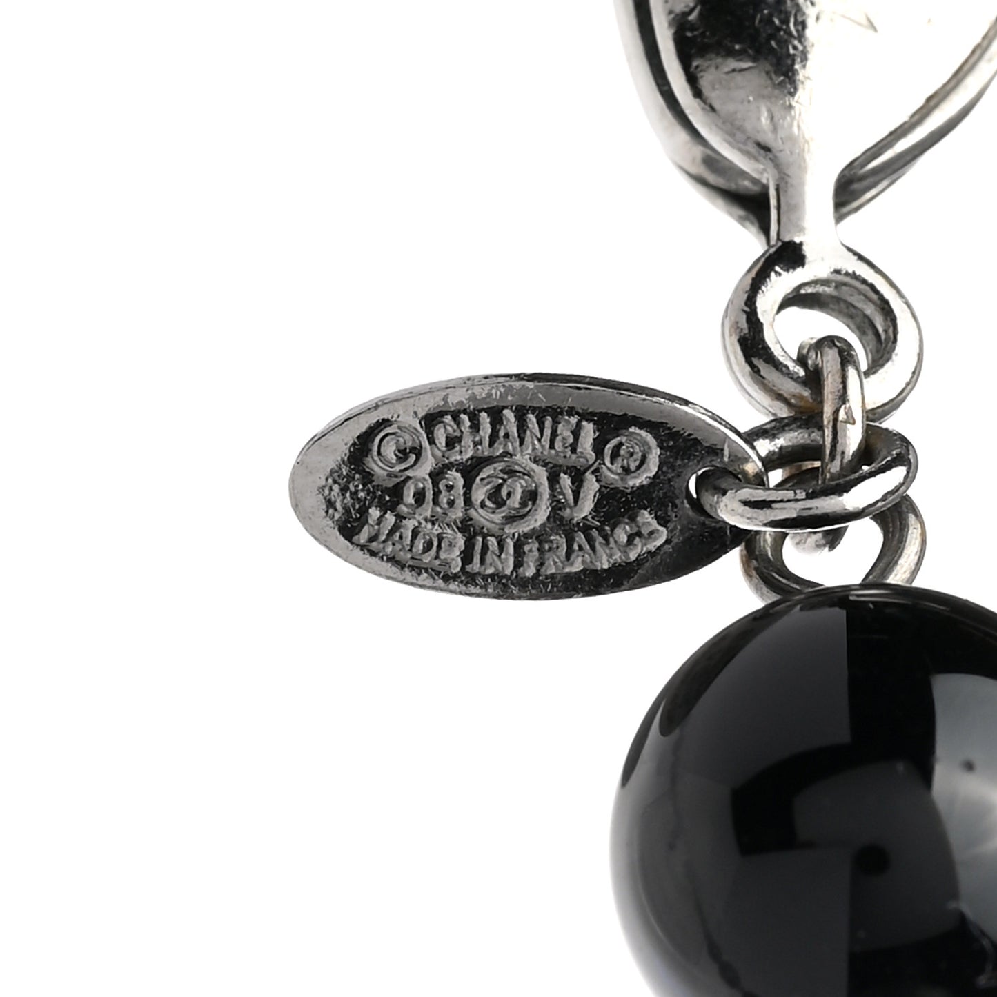 Ruthenium Pearl Beaded CC Long Necklace Black