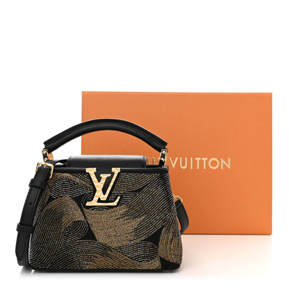 Louis Vuitton Satin Beaded Embroidered Cruella Calfskin Capucines Mini Gold Black 3 of 10