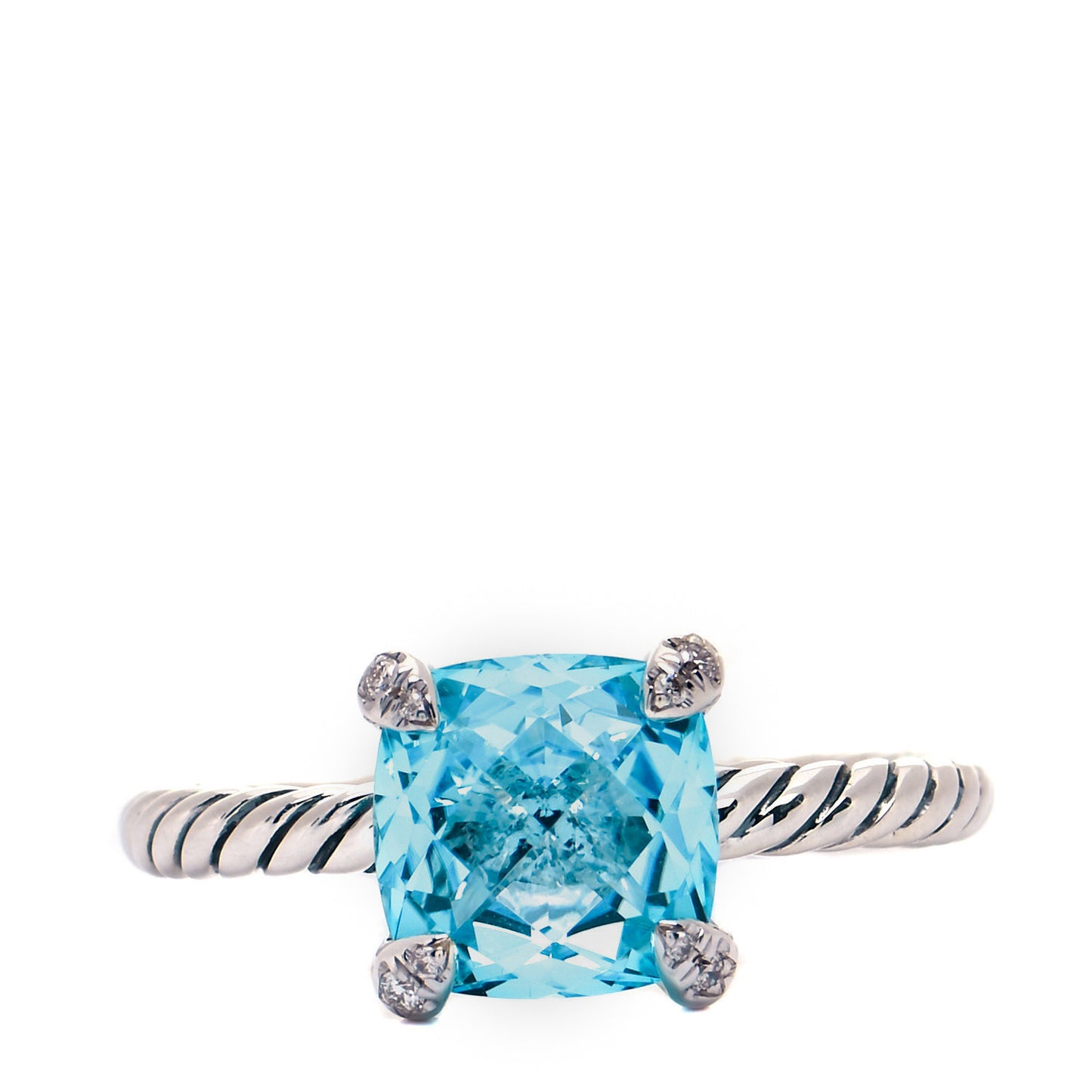 Sterling Silver Diamond Blue Topaz 8mm Chatelaine Ring 54 6.75