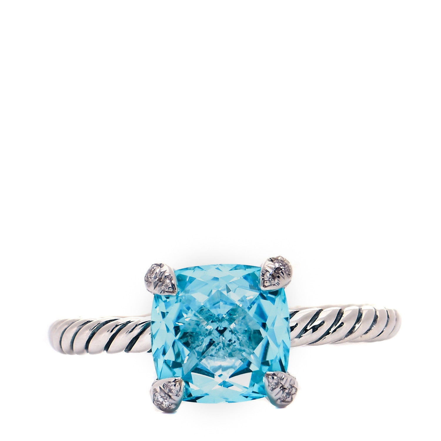 David Yurman Sterling Silver Diamond Blue Topaz 8mm Chatelaine Ring 54 6.75 1 of 4