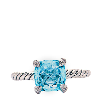 David Yurman Sterling Silver Diamond Blue Topaz 8mm Chatelaine Ring 54 6.75 1 of 4