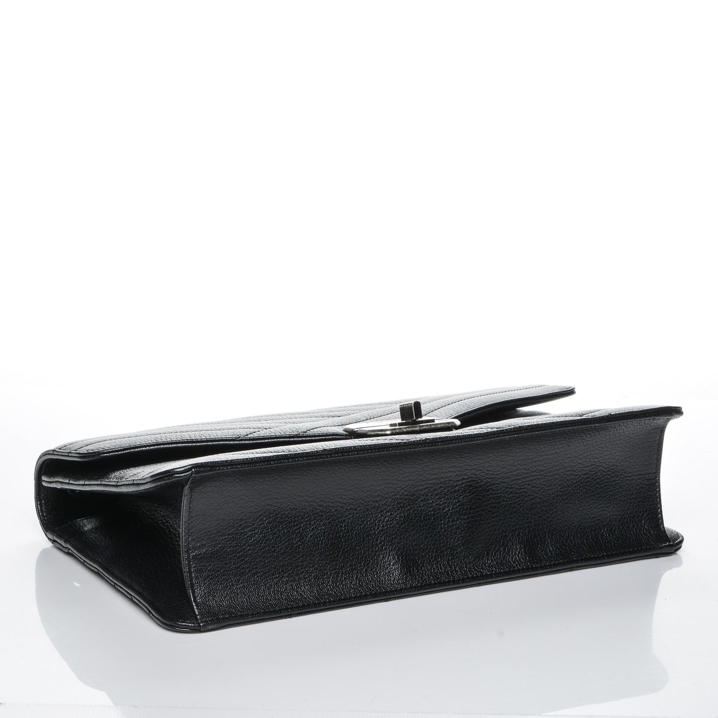 Shiny Goatskin Quilted Gabrielle Chevron Flap Black