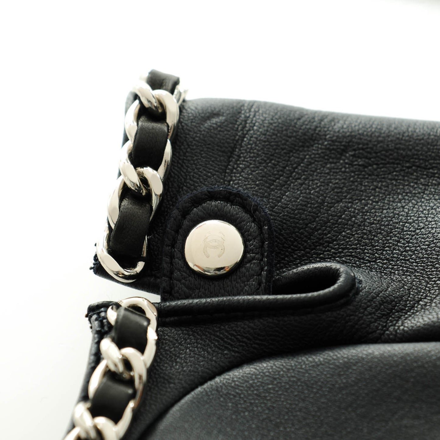 Lambskin Fingerless Chain CC Gloves 8 Navy Black