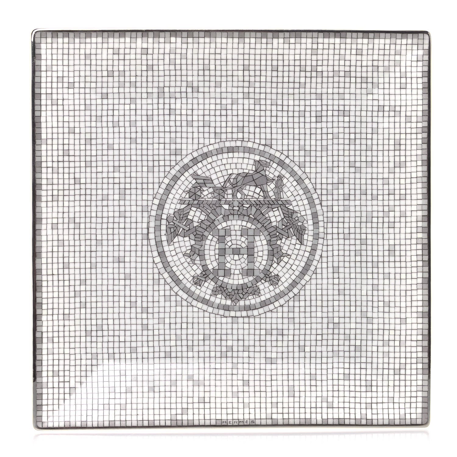 Hermes Porcelain Mosaique Au 24 Platinum Square Plate N°3 1 of 6