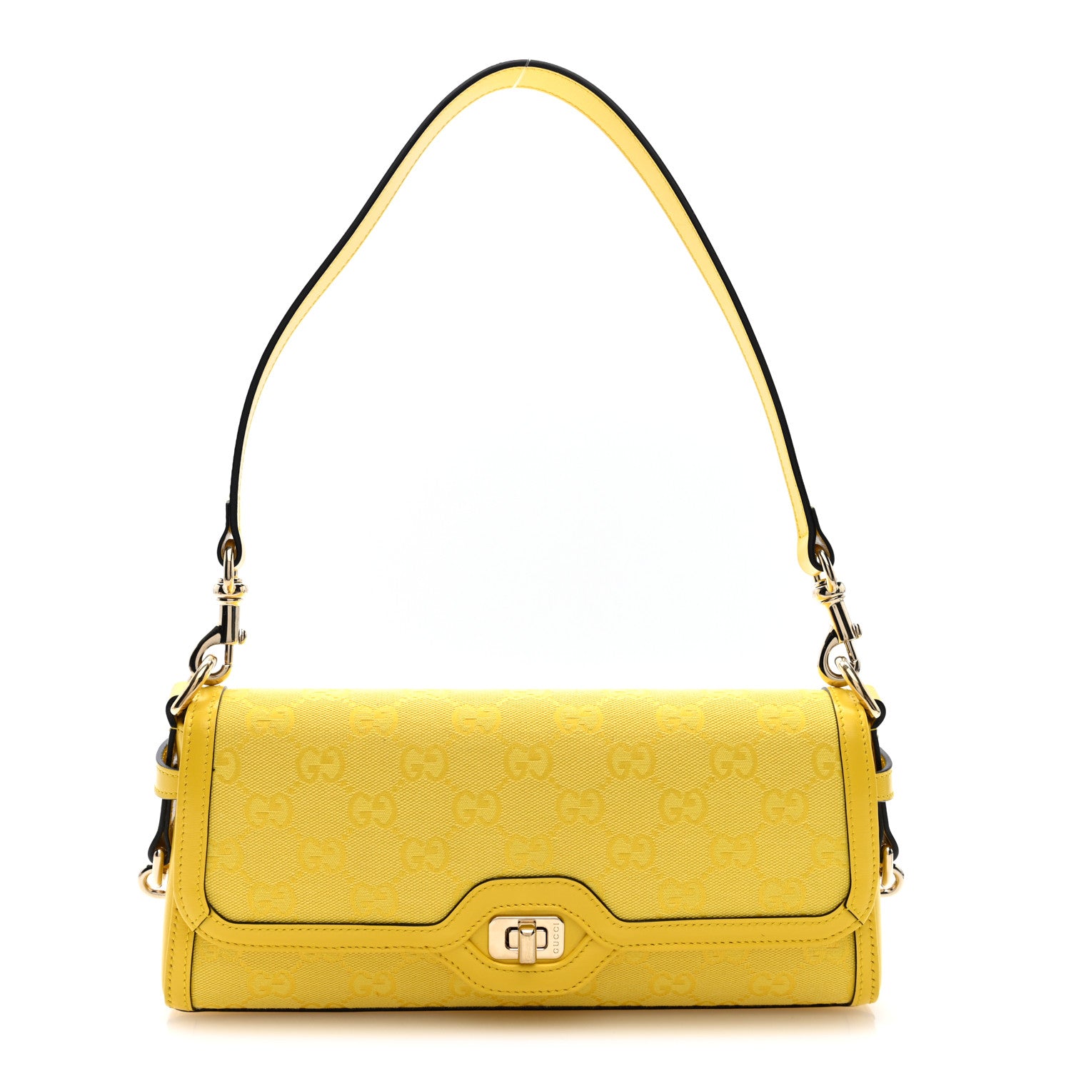 Gucci GG Monogram Textured Dollar Calfskin Small Luce Shoulder Bag Yellow Yellow 1 of 9