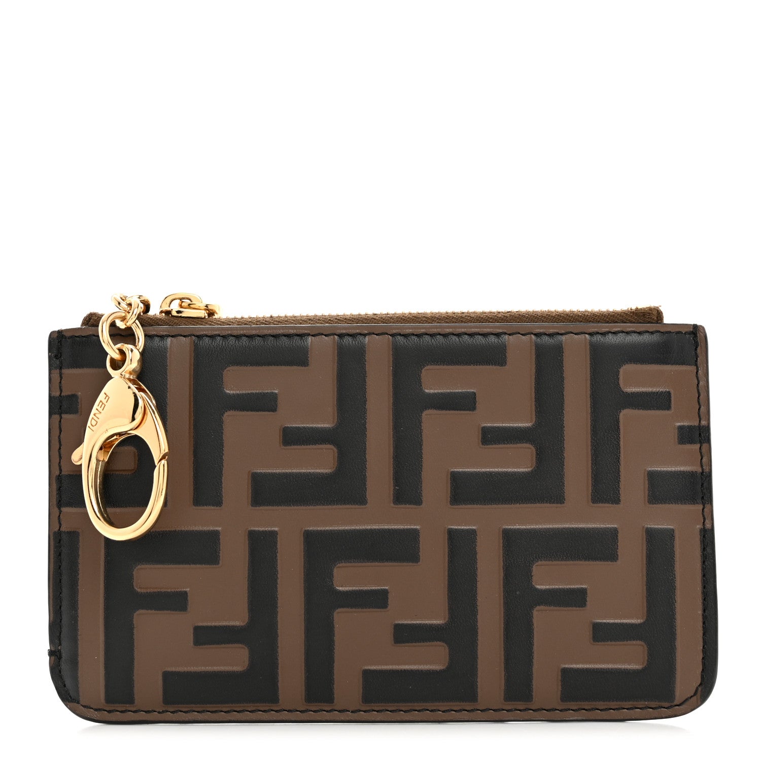 Fendi Vitello Soft F is Fendi Bi-Color FF 1974 Embossed Key Case Pouch Maya Black 1 of 7