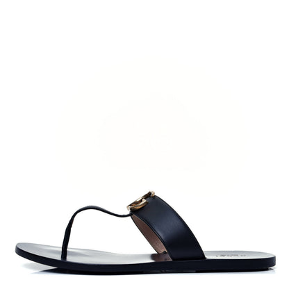 Gucci Calfskin GG Marmont Thong Sandals 39 Black 1 of 7