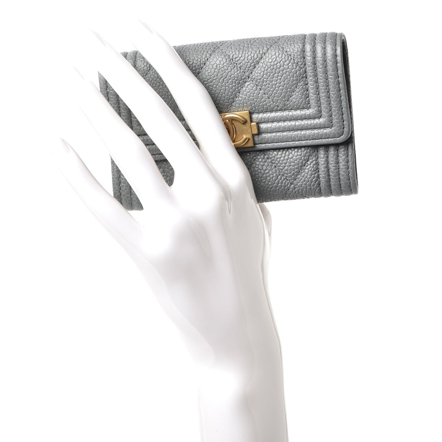 Chanel Caviar Quilted Boy Flap Card Holder Grey 2 of 9