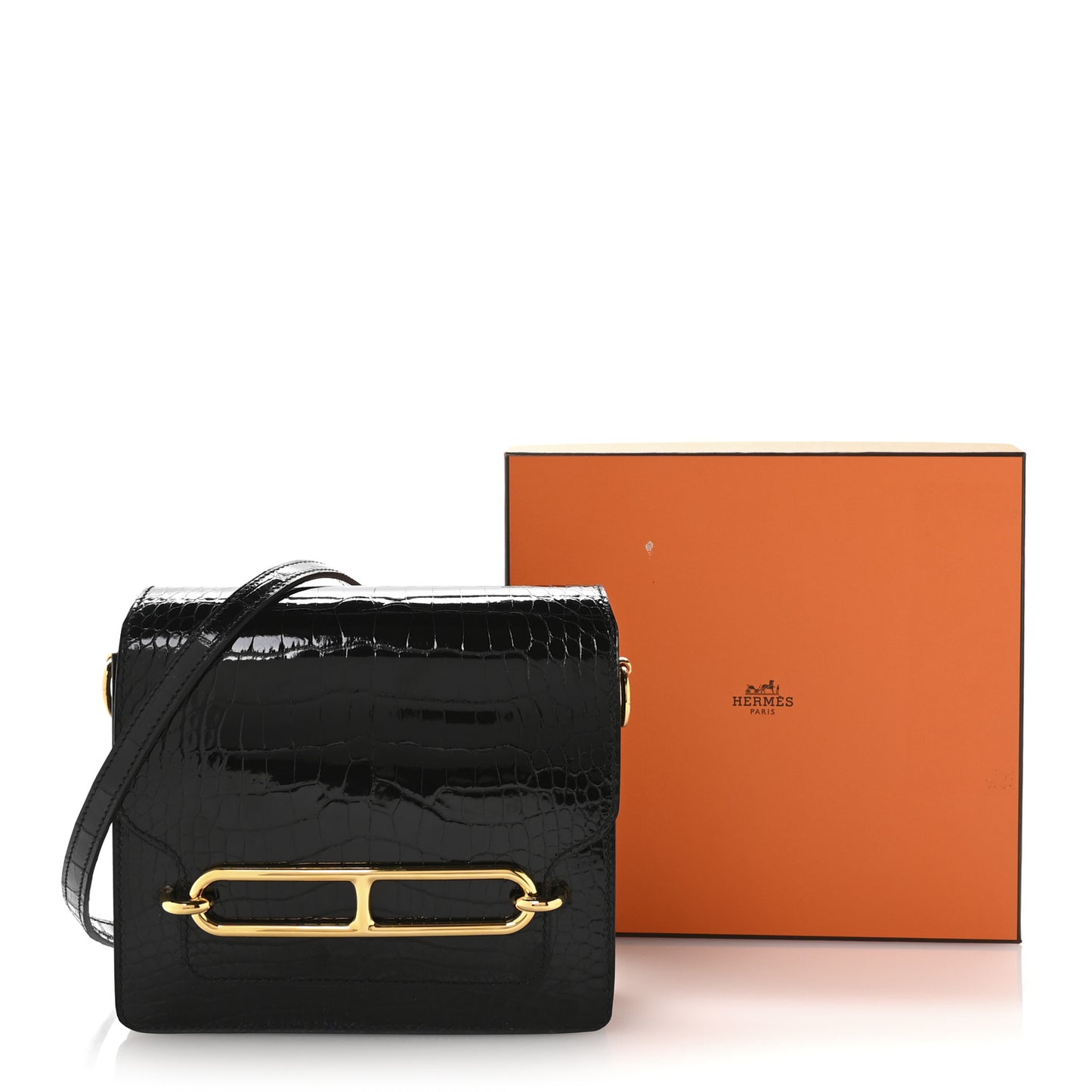 Shiny Alligator Mini Sac Roulis Black