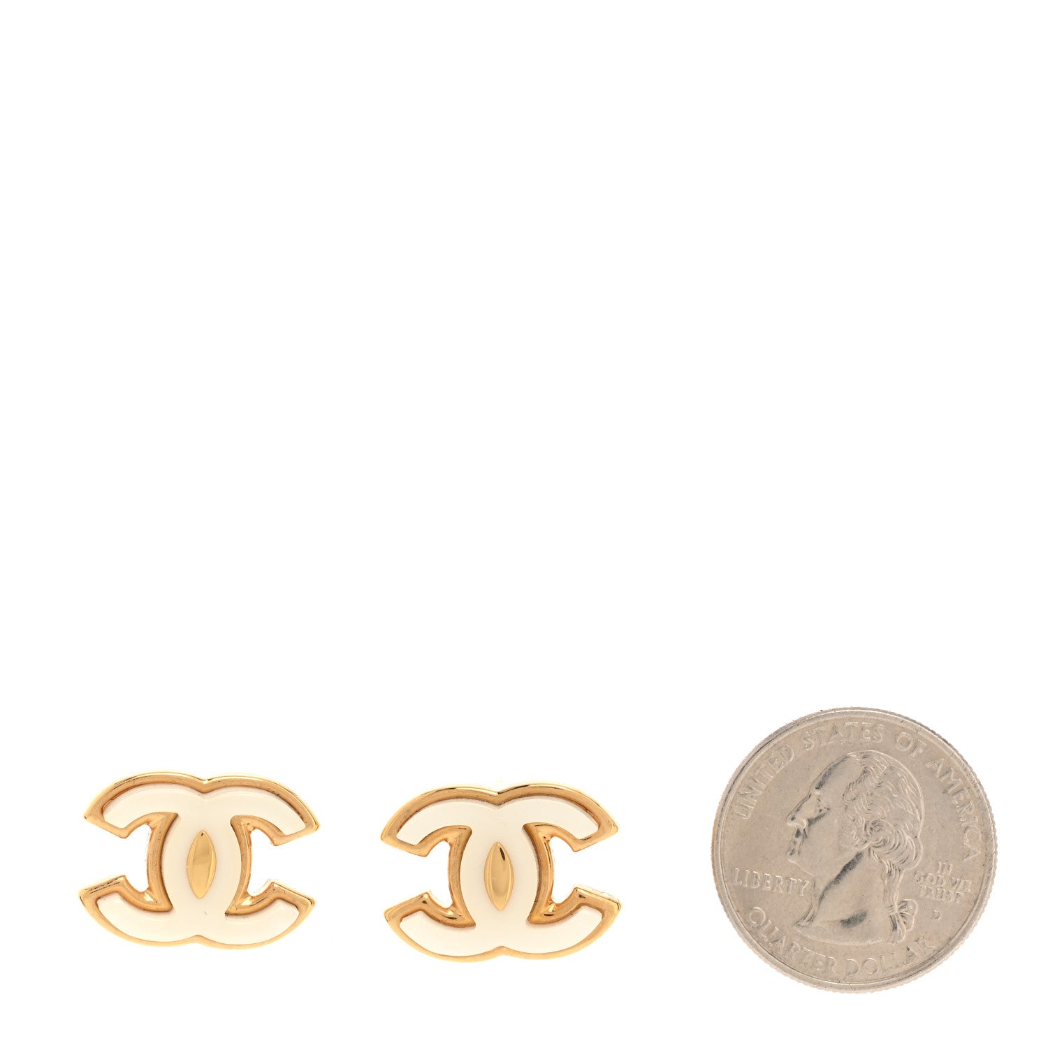 Chanel Enamel CC Earrings Gold White 2 of 5
