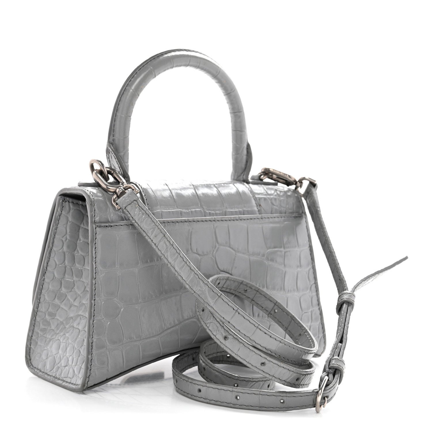 Balenciaga Shiny Calfskin Crocodile Embossed Hourglass Top Handle Bag XS Balenciaga Grey 3 of 13