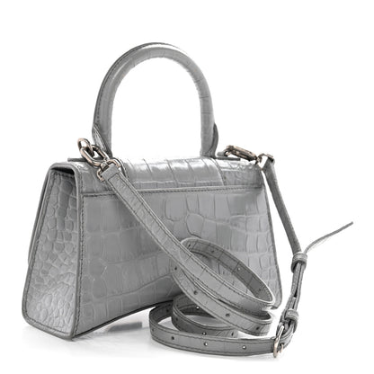 Balenciaga Shiny Calfskin Crocodile Embossed Hourglass Top Handle Bag XS Balenciaga Grey 3 of 13