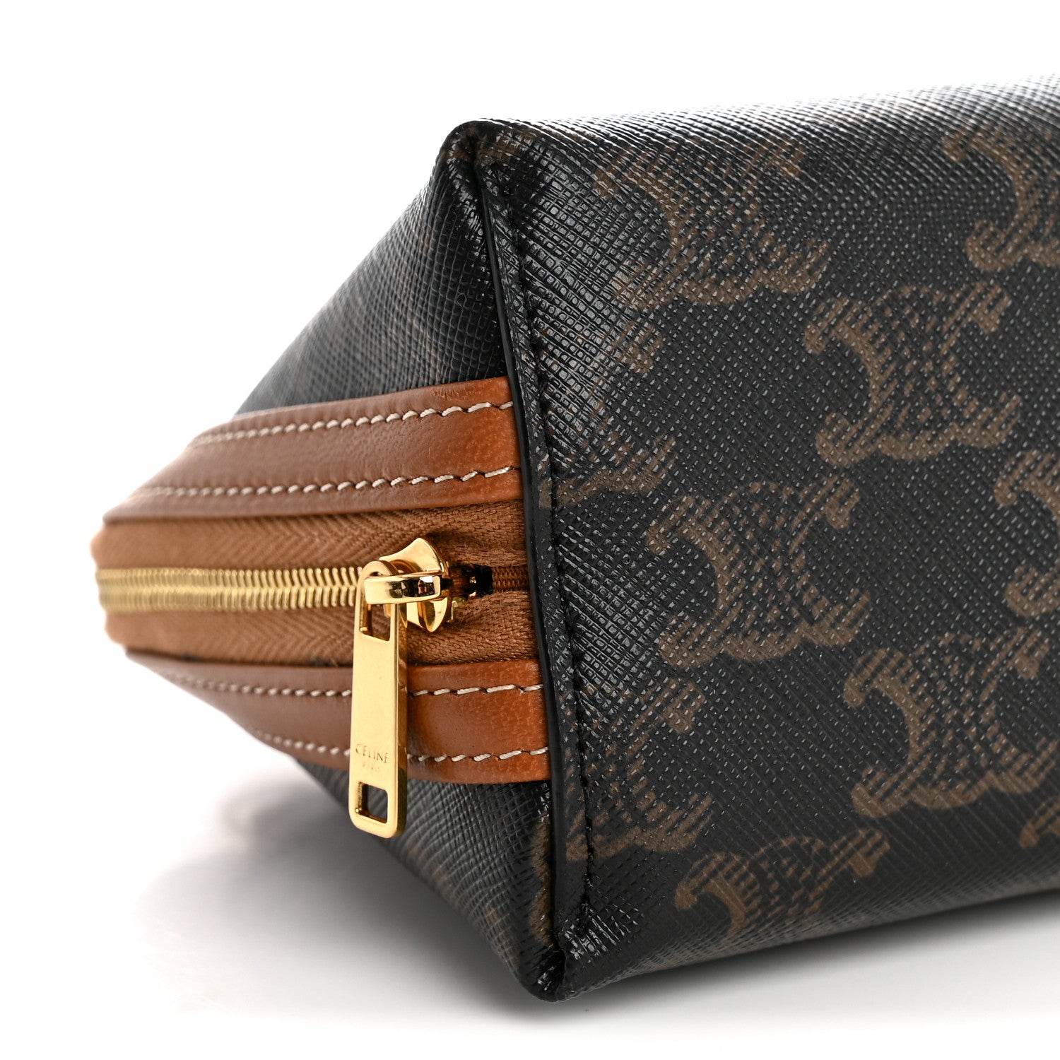 Celine Triomphe Canvas Lambskin Clutch On Chain Tan 10 of 12