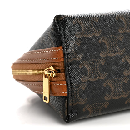Celine Triomphe Canvas Lambskin Clutch On Chain Tan 10 of 12