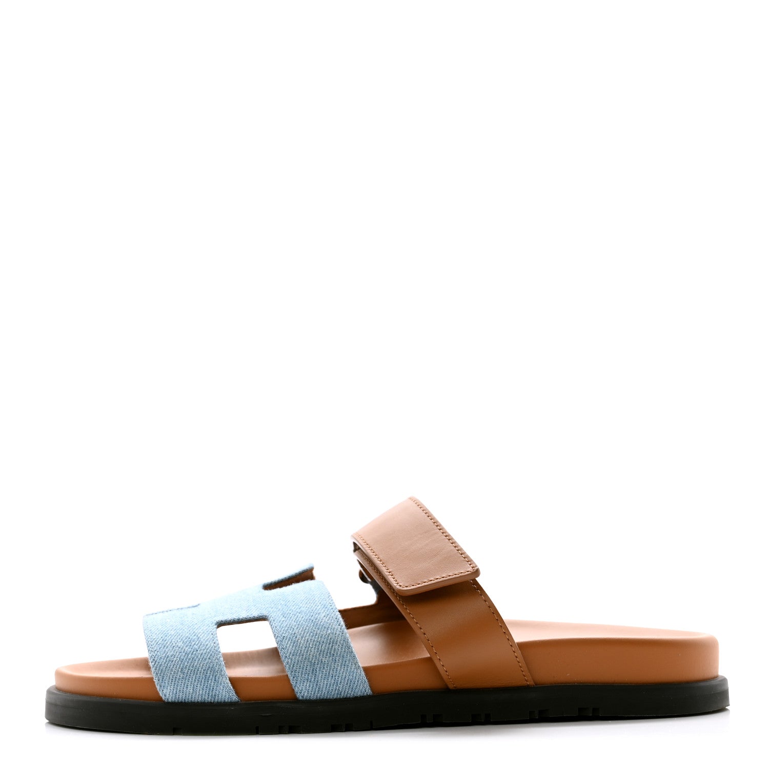 Hermes Denim Calfskin Womens Chypre Sandals 39 Bleu Clair Naturel 1 of 10