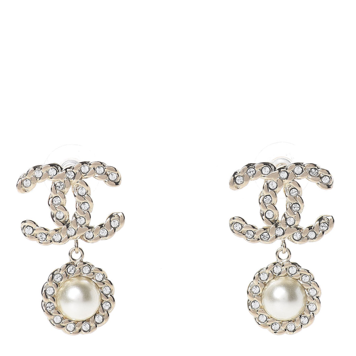 Crystal Pearl Pearls Coronation CC Drop Earrings Gold