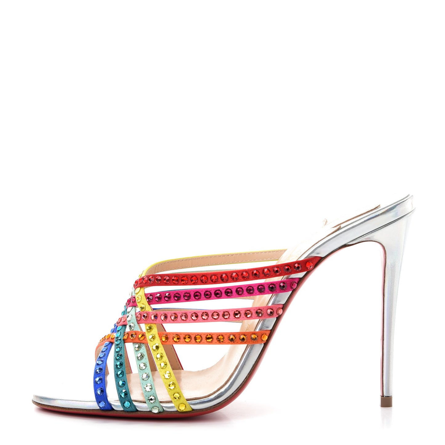 Specchio Calfskin Crystal Marthastrass 100 Slide Sandals 37.5 Silver Multicolor