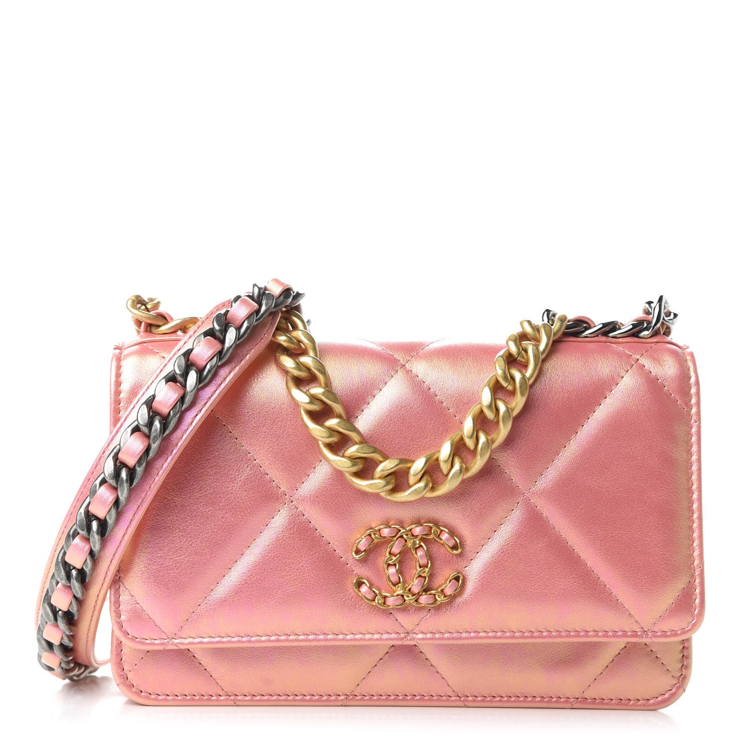 Chanel Iridescent Calfskin Quilted 19 Wallet On Chain WOC Pink 1 of 10