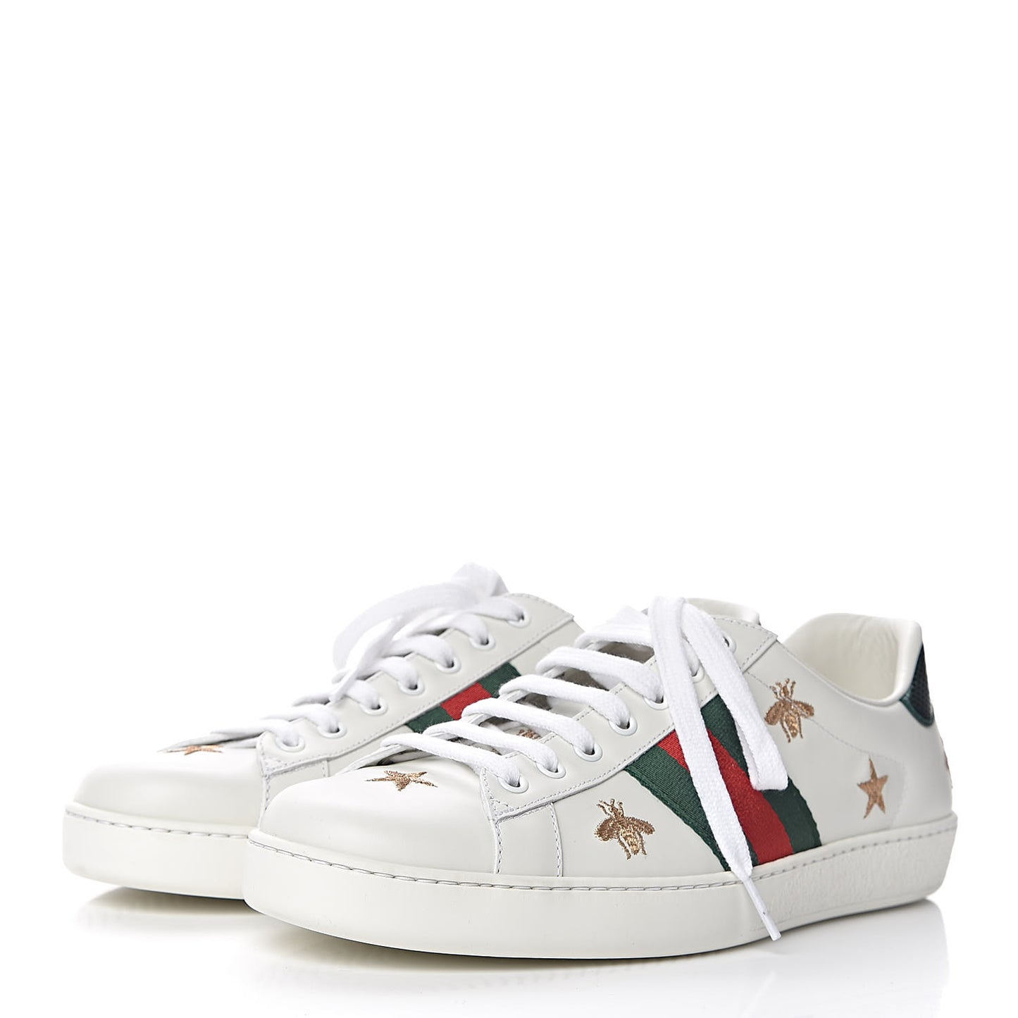 Calfskin Ayers Web Bee Star Embroidered Mens Ace Sneakers 9.5 White Green