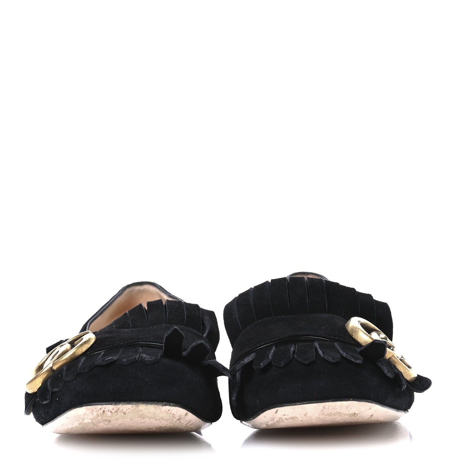 Gucci Kid Scamosciato GG Marmont Fringe Flats 36.5 Black 3 of 9