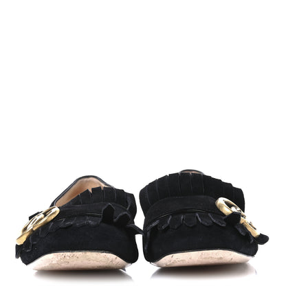Gucci Kid Scamosciato GG Marmont Fringe Flats 36.5 Black 3 of 9