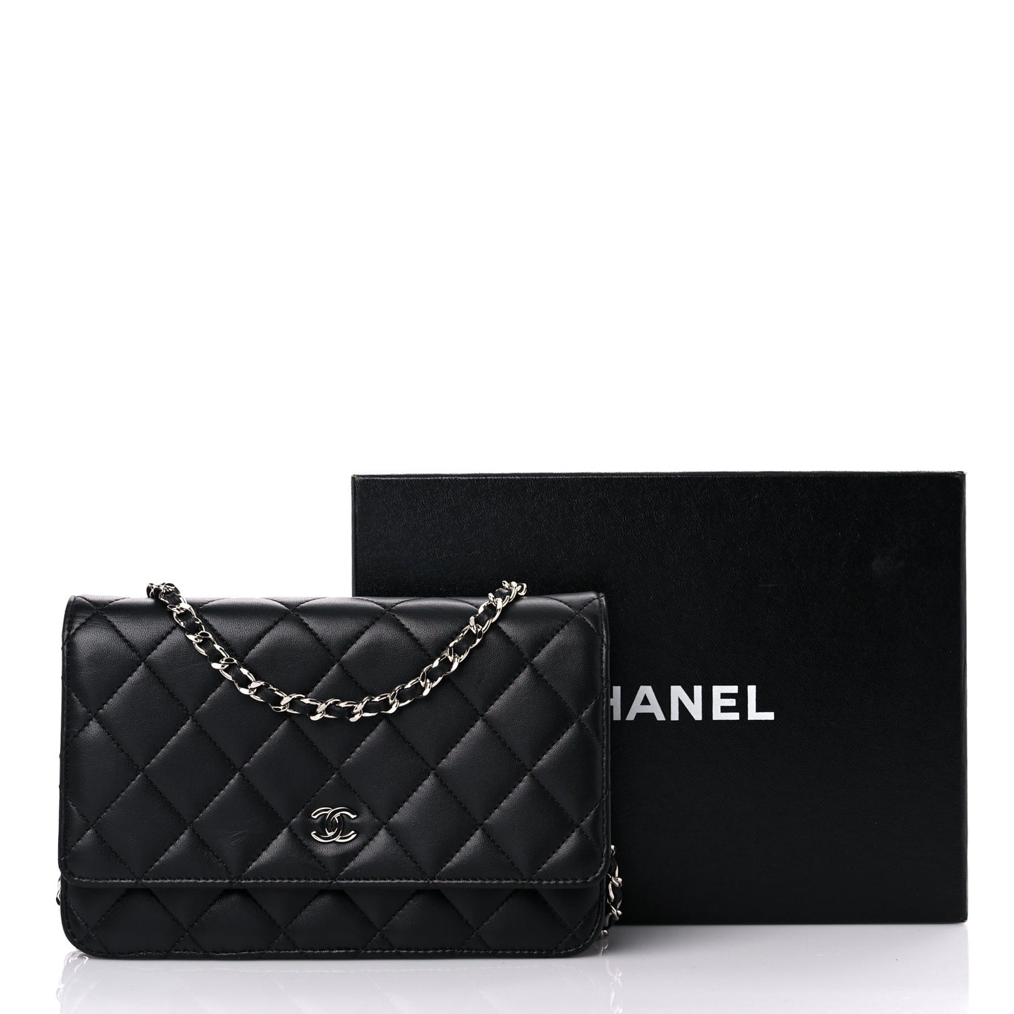 Lambskin Quilted Wallet On Chain WOC Black