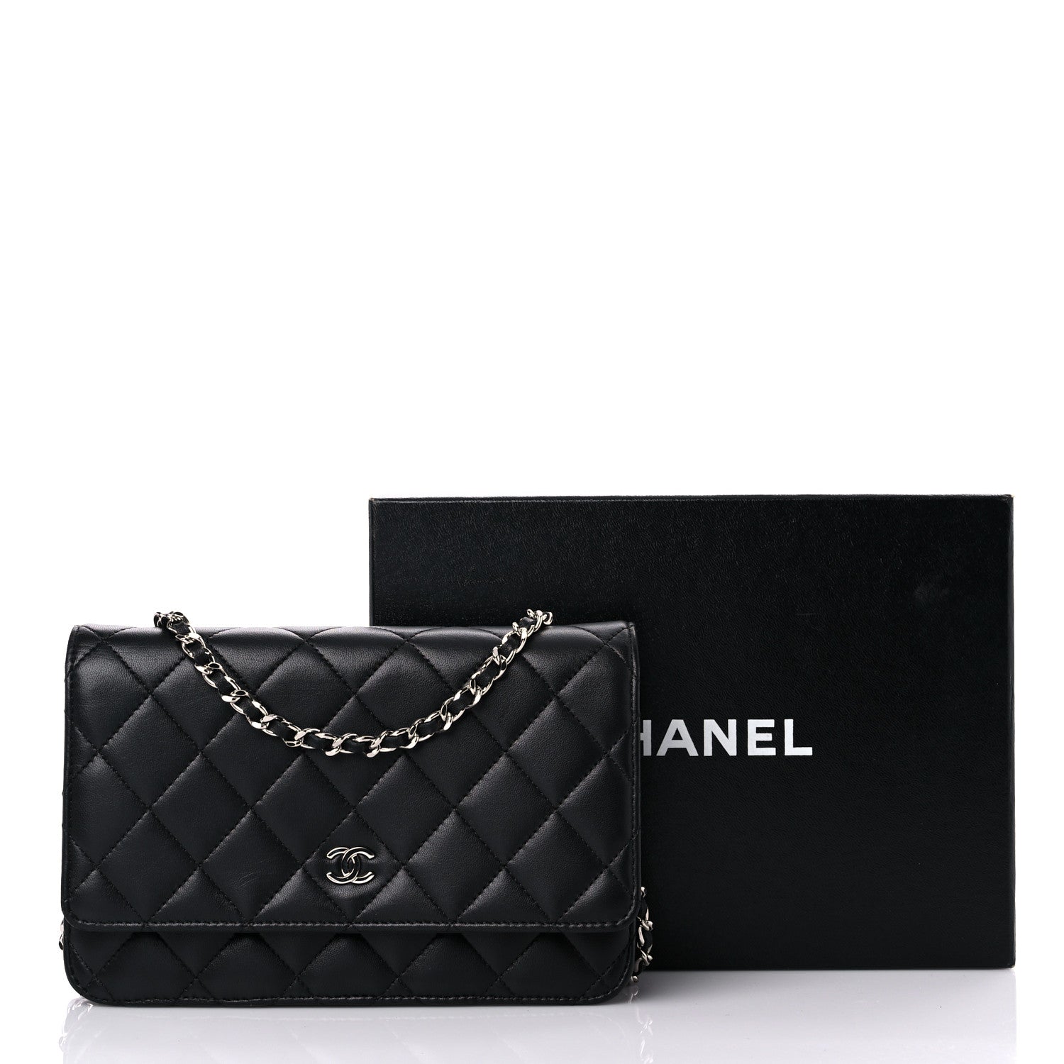 Chanel Lambskin Quilted Wallet On Chain WOC Black 14 of 14