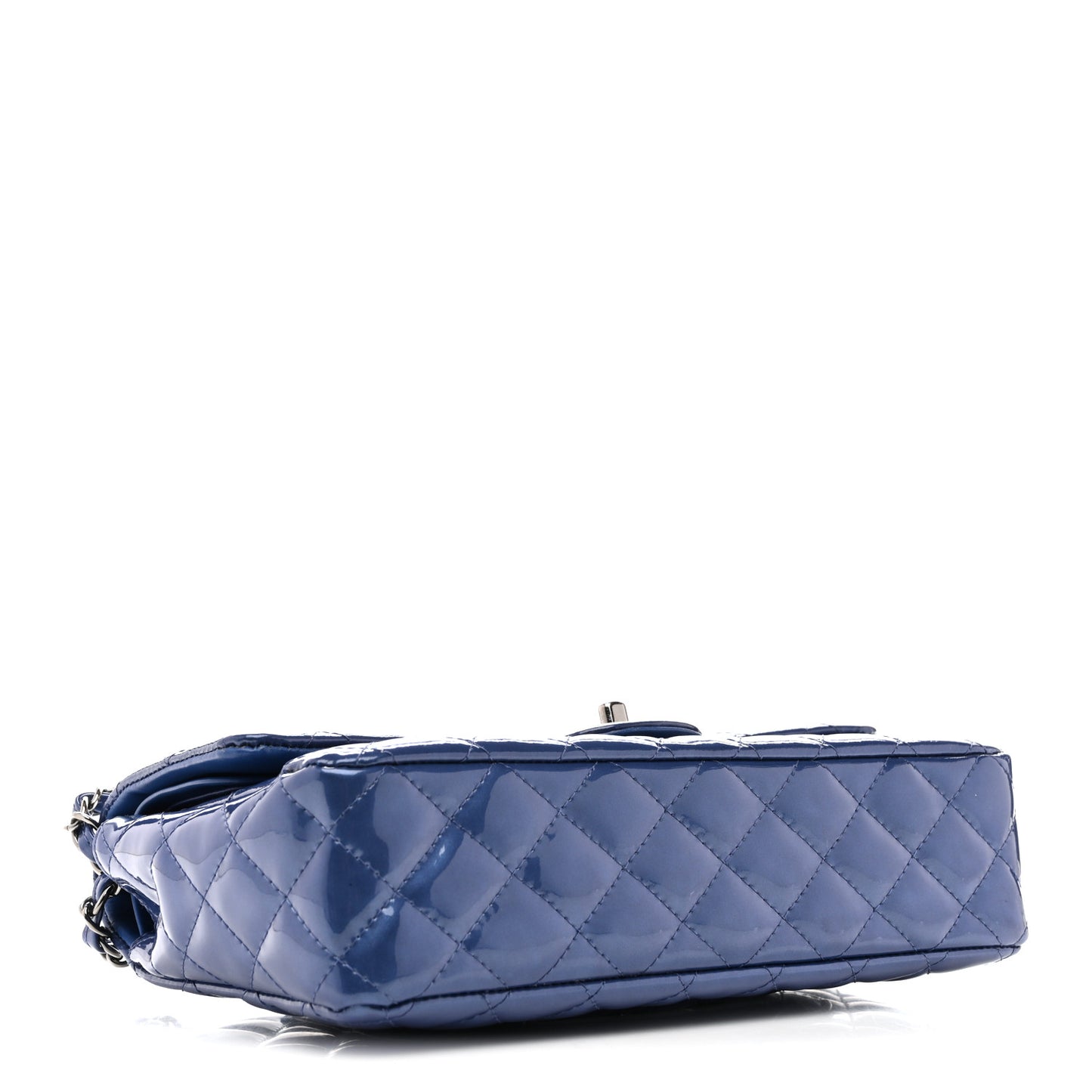 Patent Quilted Medium Double Flap Blue