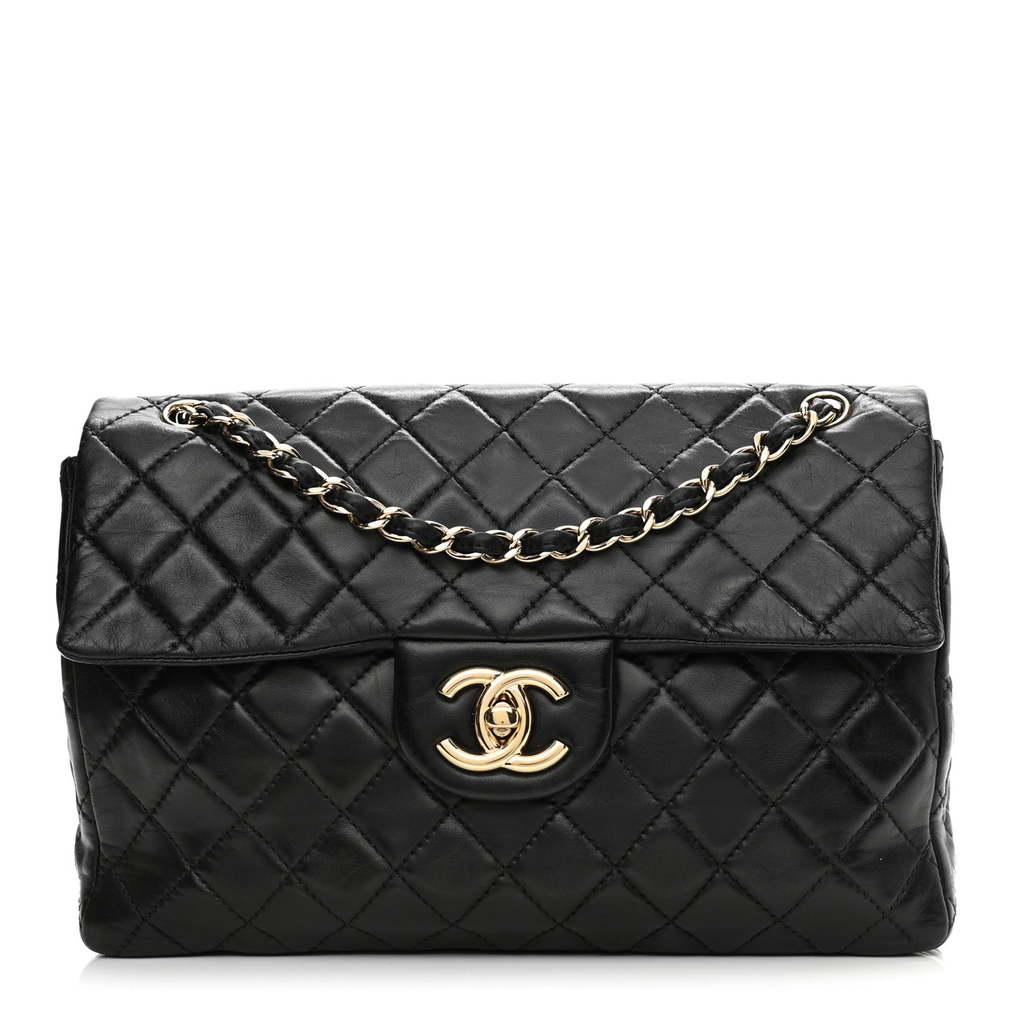 Washed Lambskin Quilted Maxi Single Flap Black