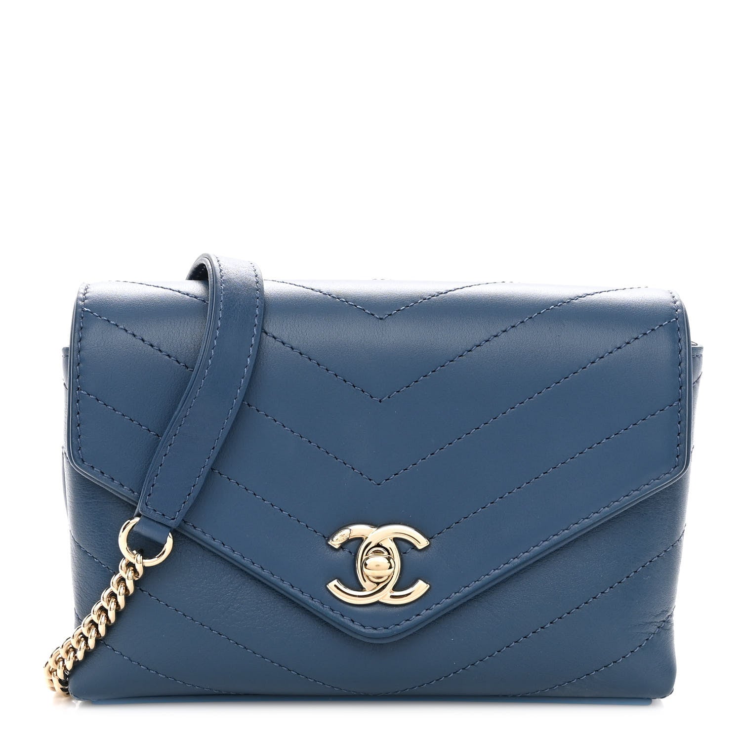 Chanel Calfskin Chevron Stitched Coco Waist Bag Blue 1 of 11