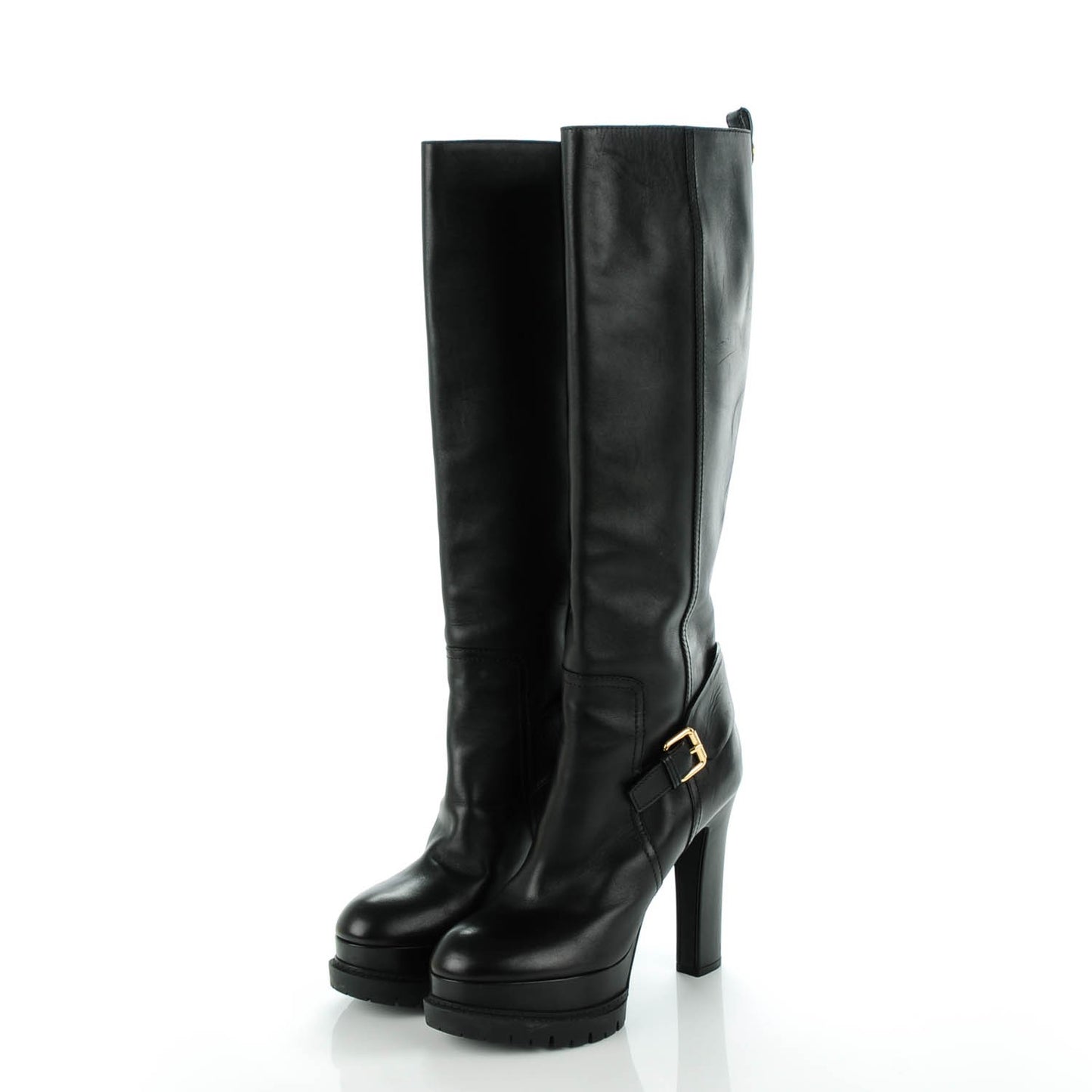 Calfskin High Platform Boots 39 Black