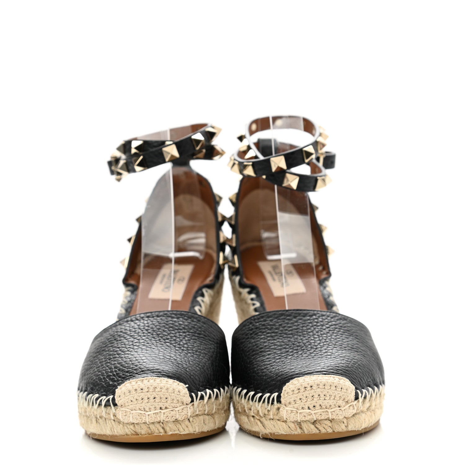 Valentino Garavani Grained Calfskin Rockstud Ankle Wrap Espadrille 15/85mm Wedges 36 Black Light Cuir 2 of 8