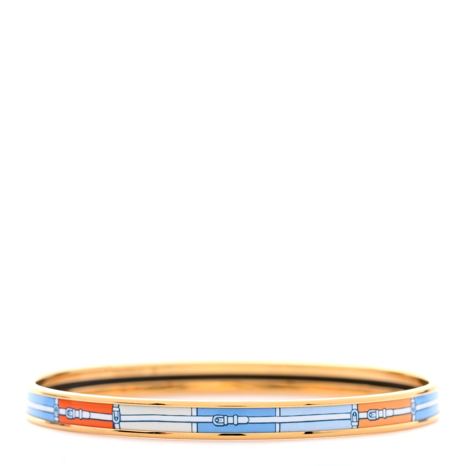 Hermes Enamel Printed Extra Narrow Couvertures Et Tenues De Jour Bracelet 62 1 of 6