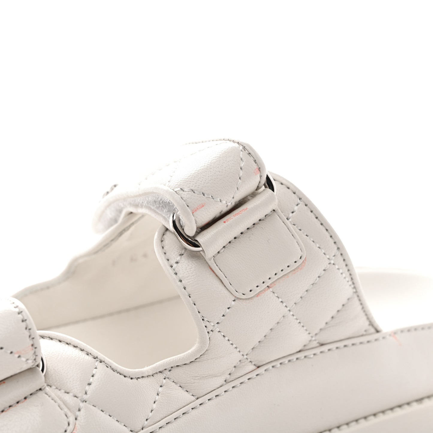 Lambskin Quilted Velcro Dad Chain CC Slide Sandals 38 White