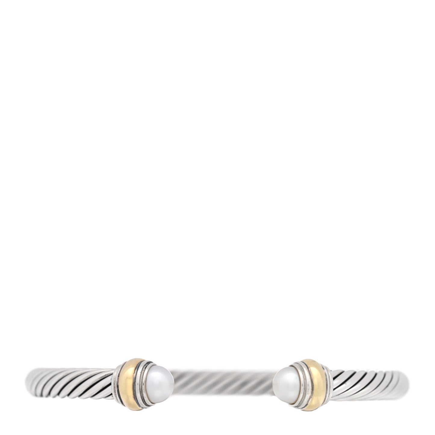 Sterling Silver 14K Yellow Gold Cultured Pearl 5mm Cable Classics Bracelet