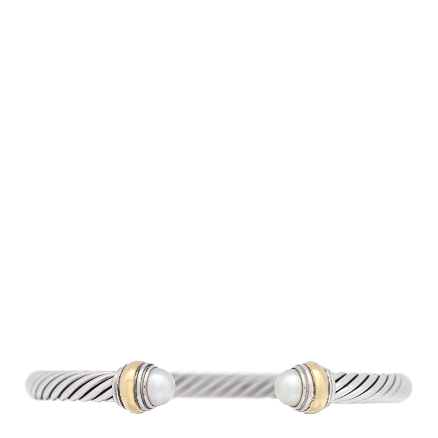 David Yurman Sterling Silver 14K Yellow Gold Cultured Pearl 5mm Cable Classics Bracelet 1 of 3