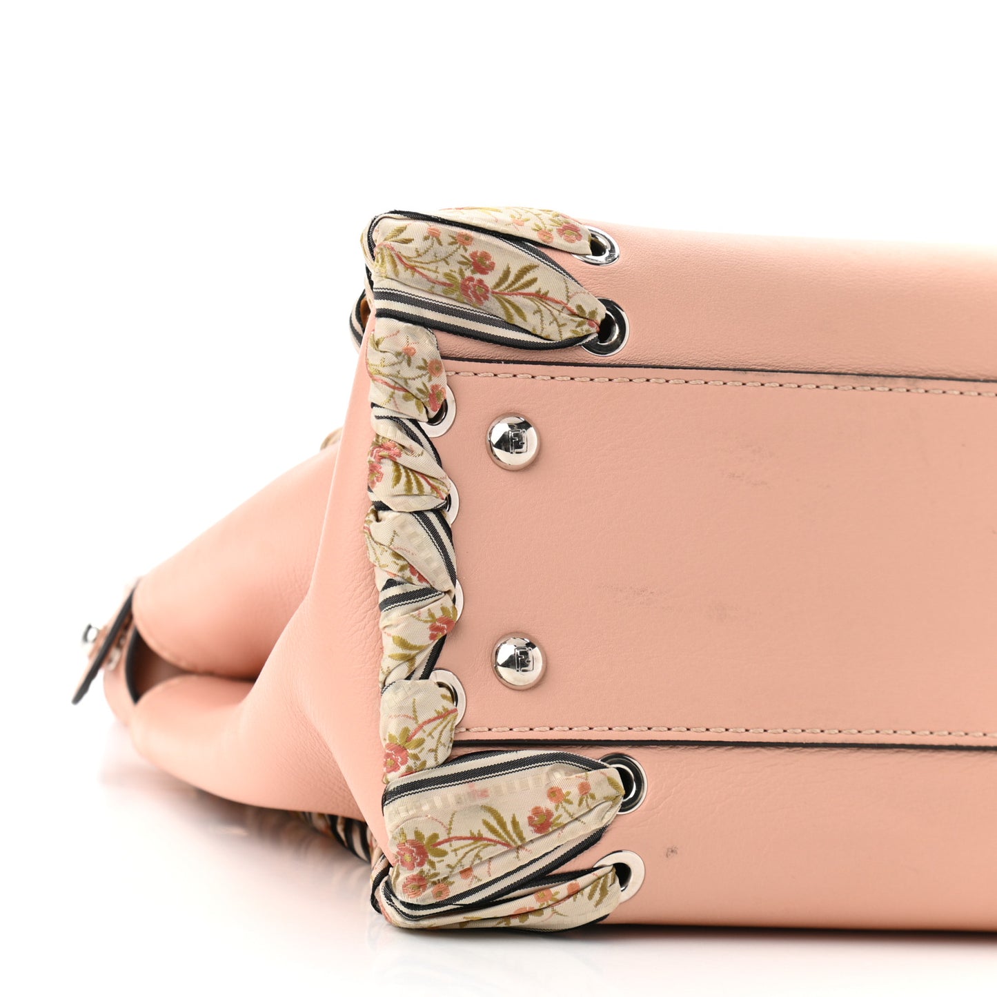 Vitello Seta Shiny Nappa Ribbon Lace Up Floral Medium Peekaboo Iconic Satchel Baby Pink Multicolor